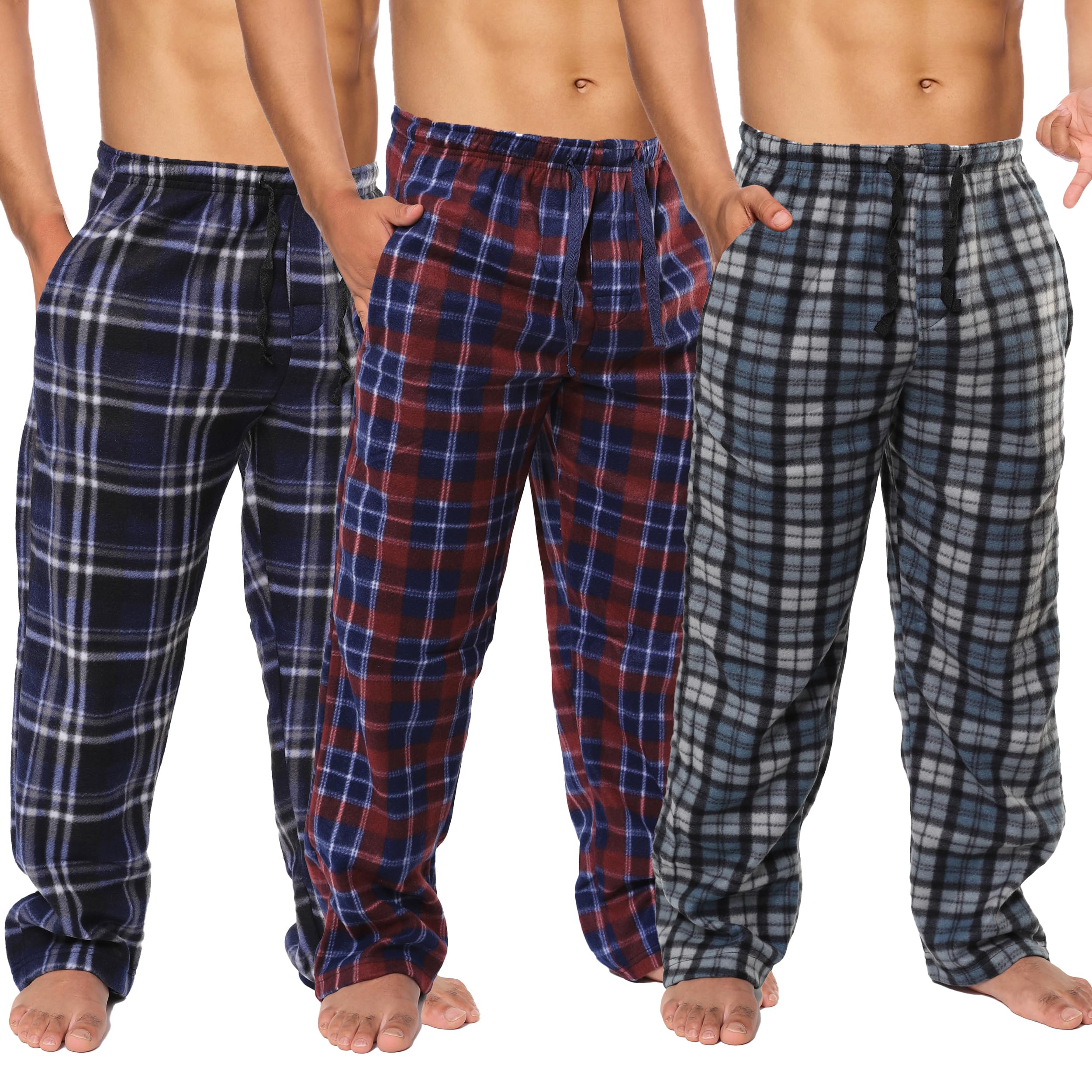 Mens Fleece Pajama Pant Plaid 3Pack