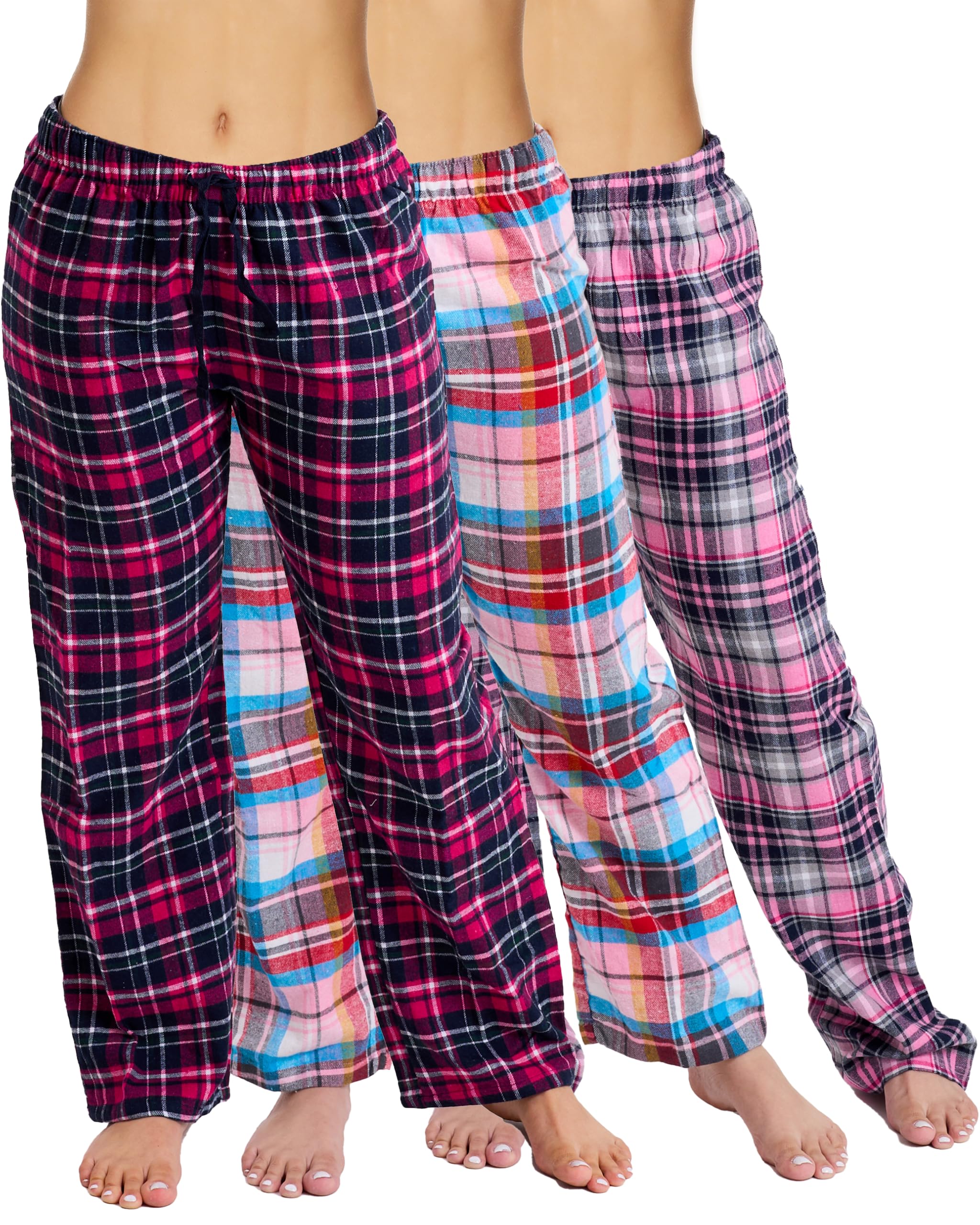 Womens Cotton Flannel Pajama Pants Plaid 3Pack