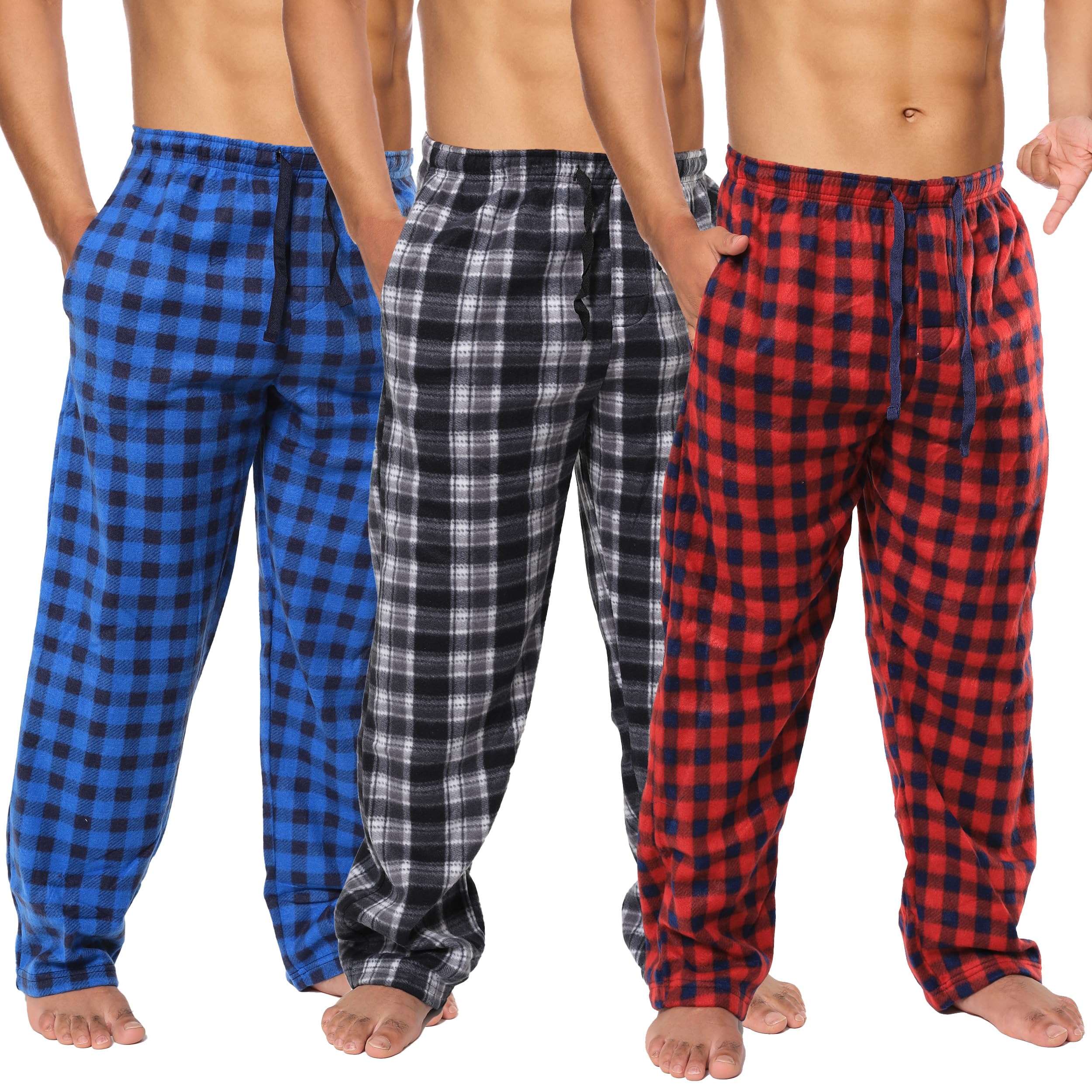 Mens Fleece Pajama Pant Plaid 3Pack