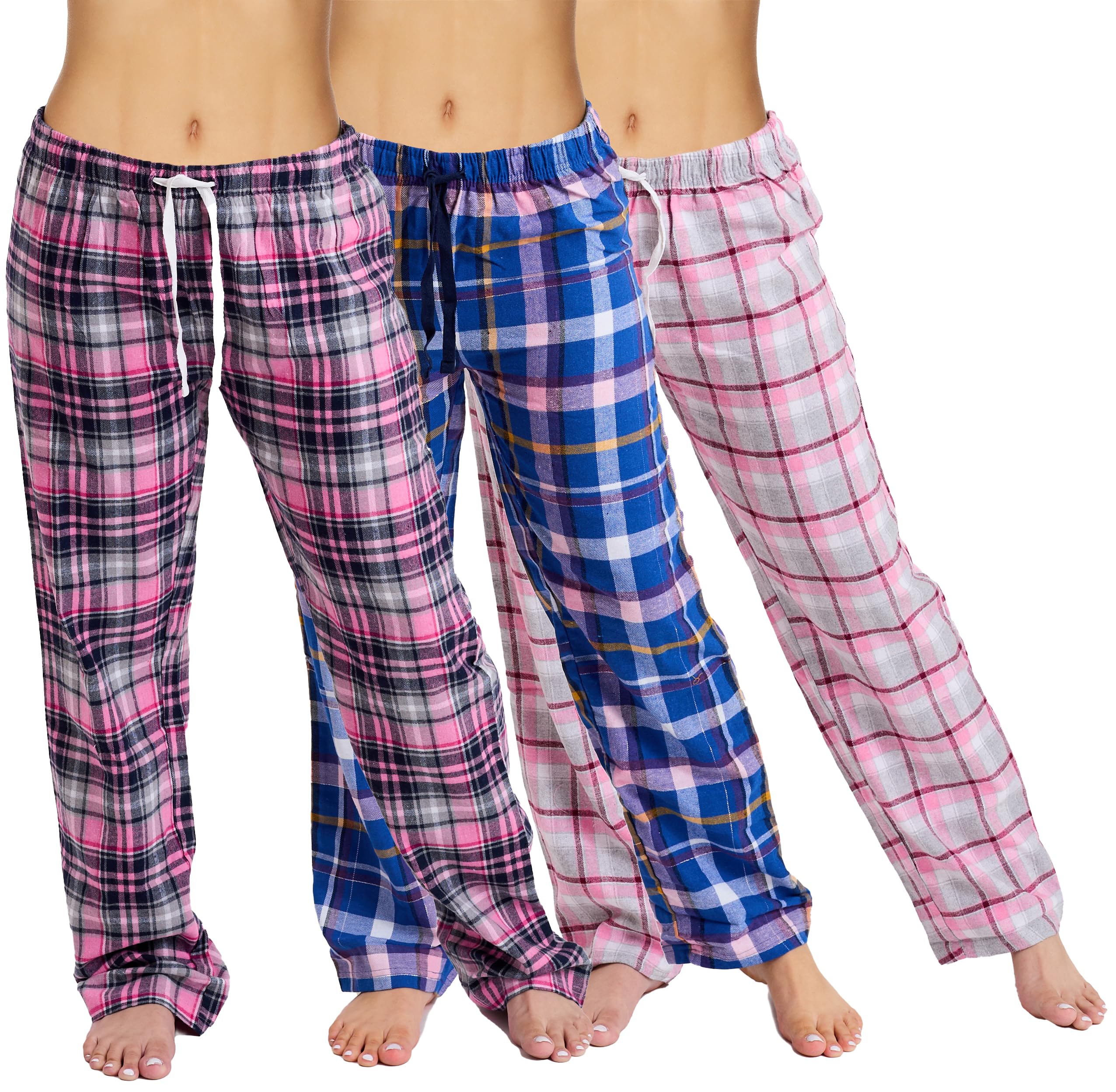 Womens Cotton Flannel Pajama Pants Plaid 3Pack