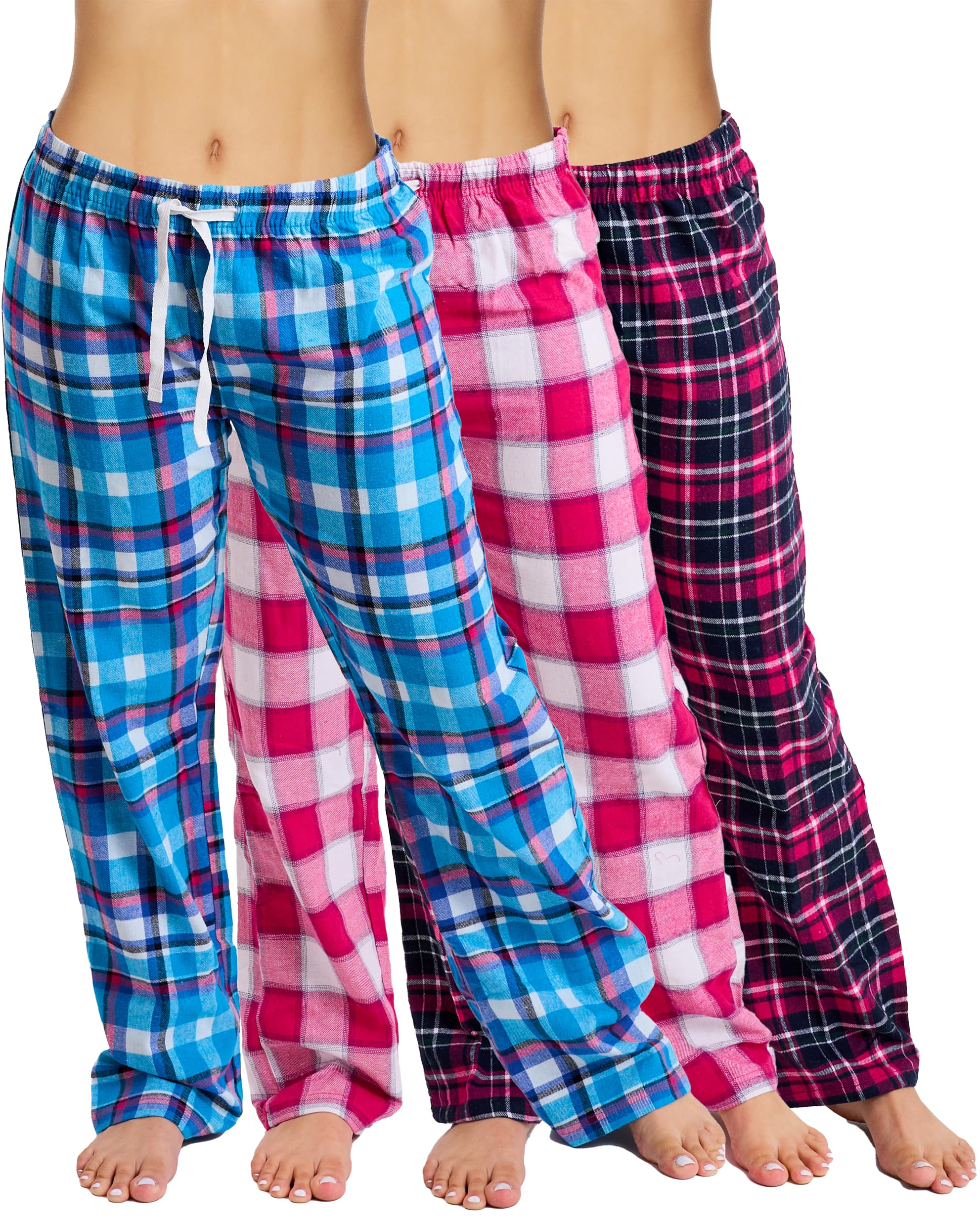Womens Cotton Flannel Pajama Pants Plaid 3Pack
