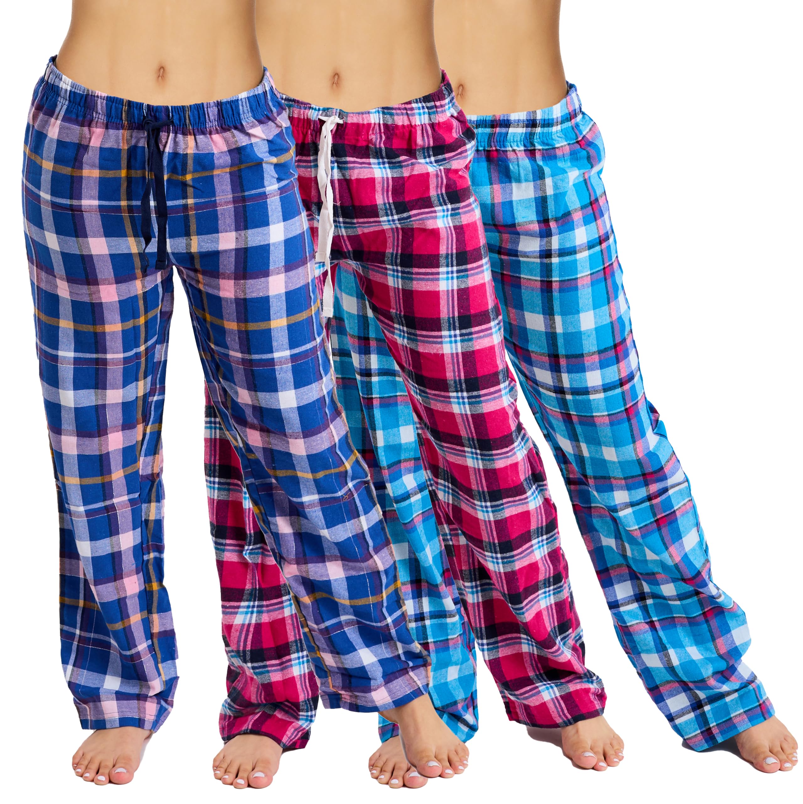 Womens Cotton Flannel Pajama Pants Plaid 3Pack