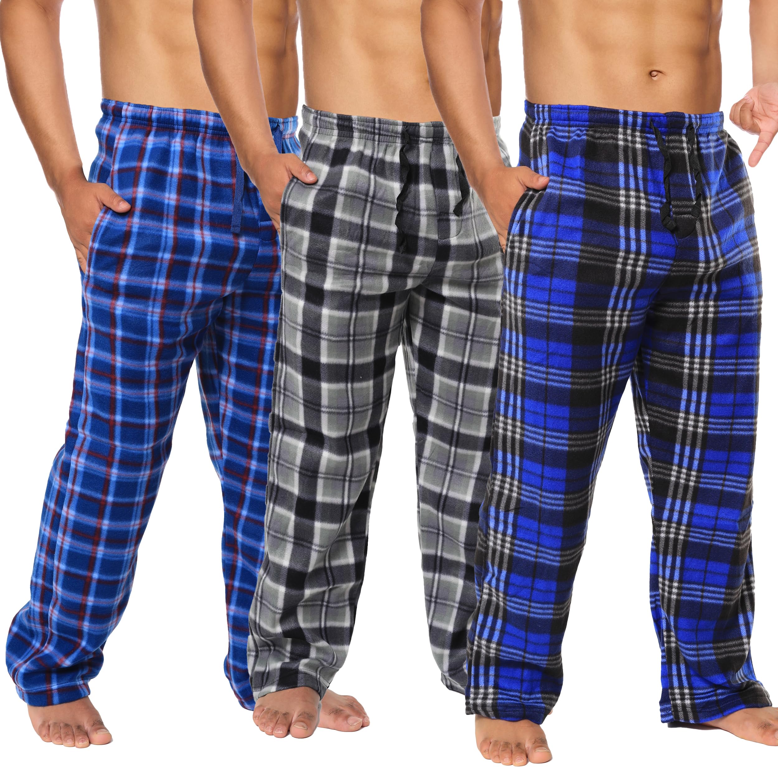 Mens Fleece Pajama Pant Plaid 3Pack