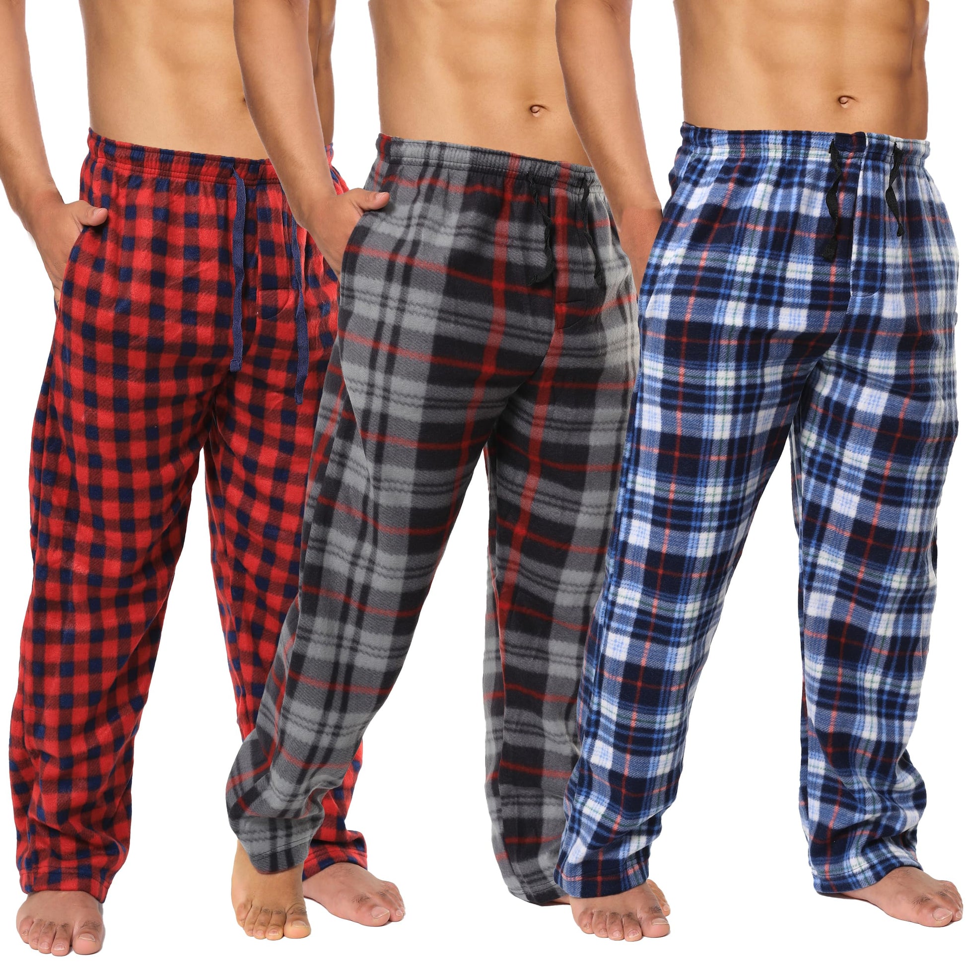 Mens Fleece Pajama Pant Plaid 3Pack