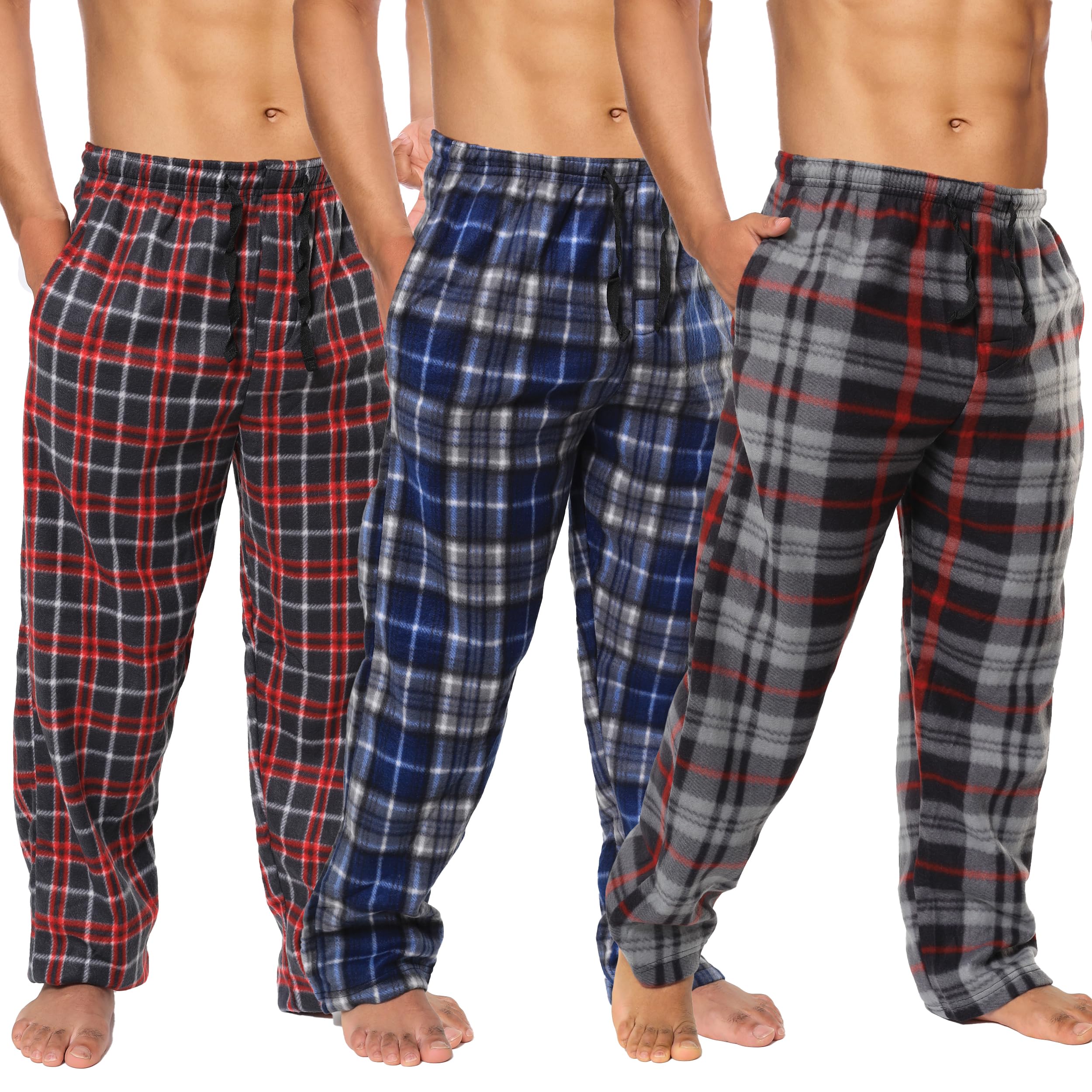 Mens Fleece Pajama Pant Plaid 3Pack