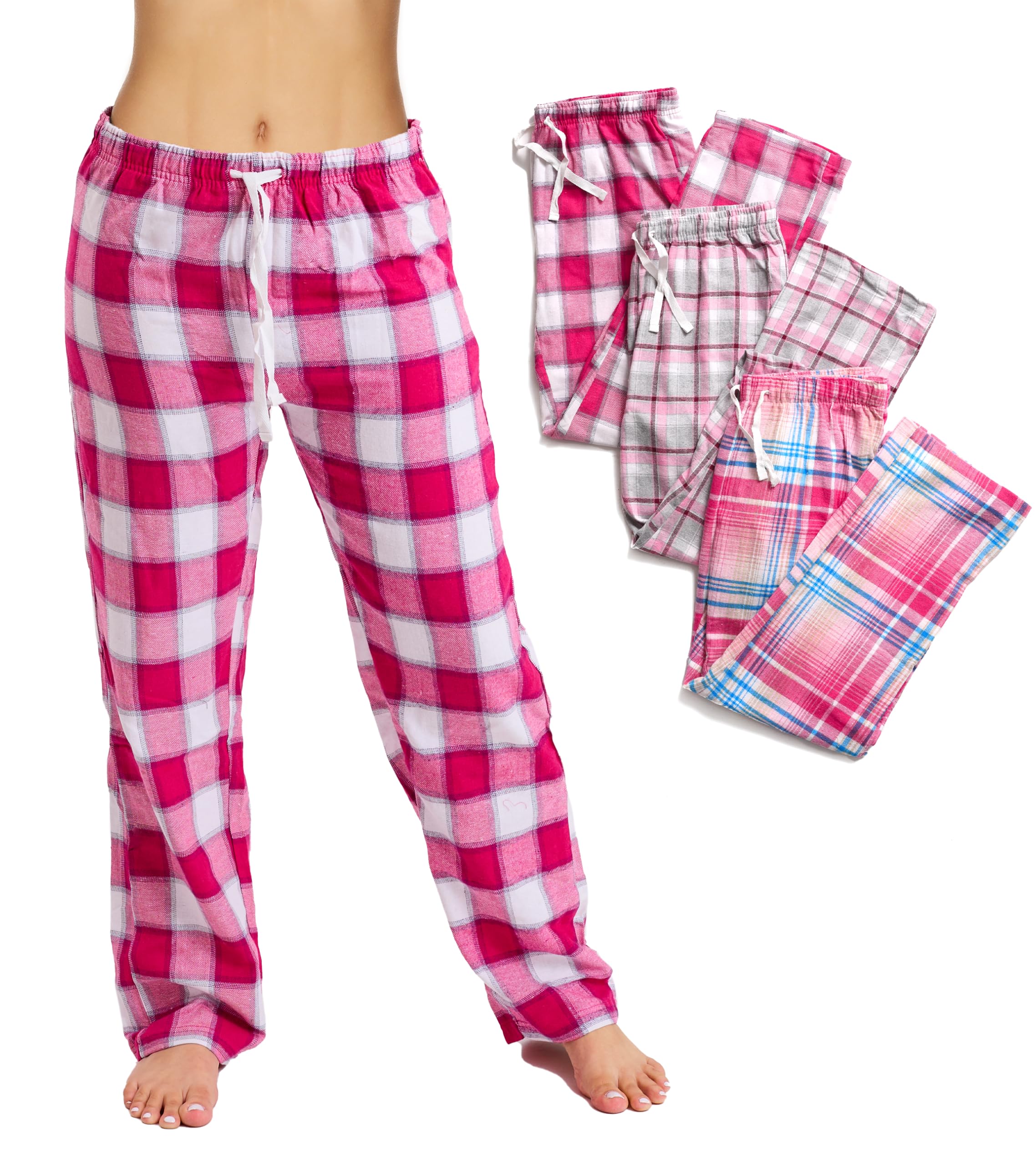 Womens Cotton Flannel Pajama Pants Plaid 3Pack