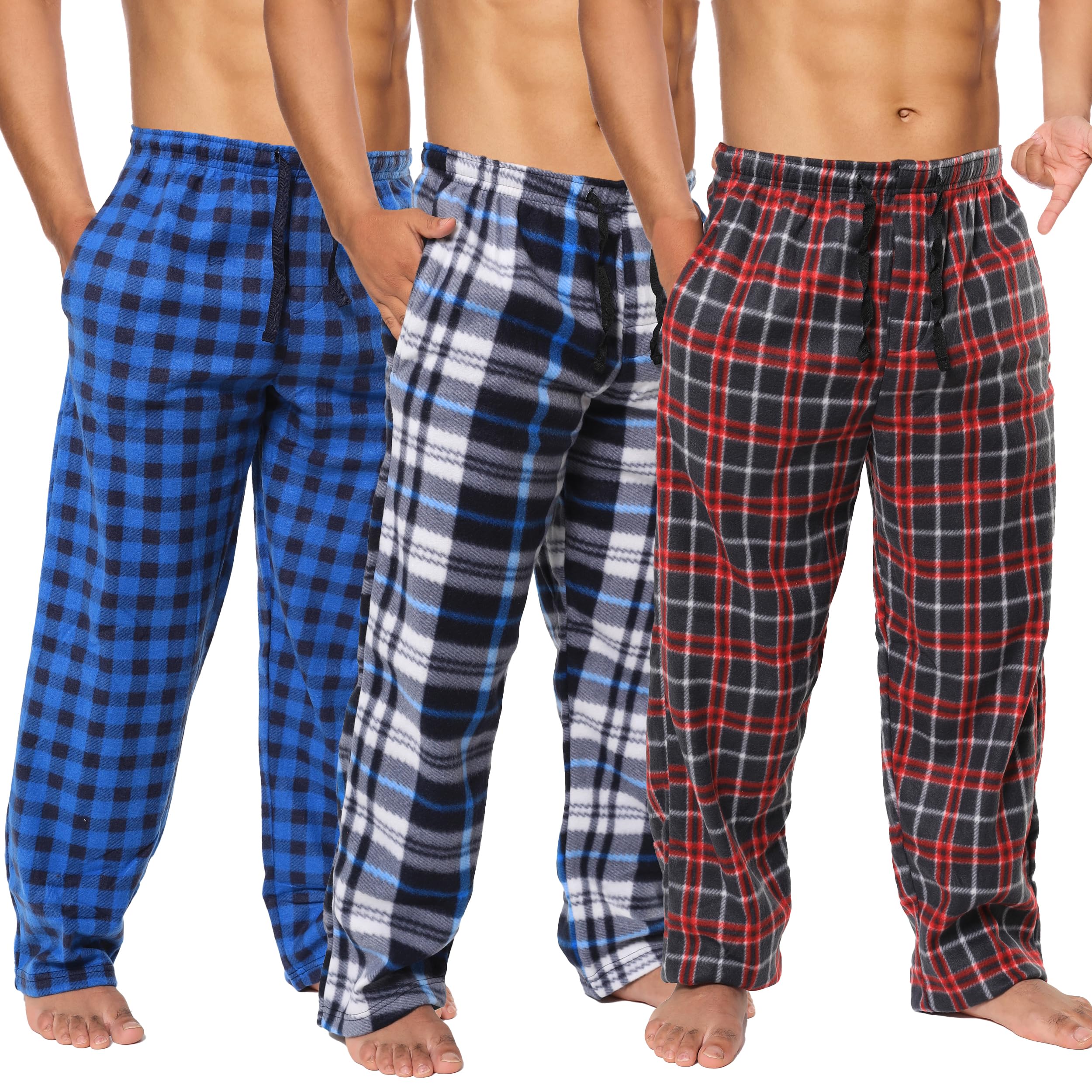Mens Fleece Pajama Pant Plaid 3Pack